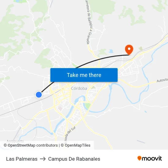 Las Palmeras to Campus De Rabanales map
