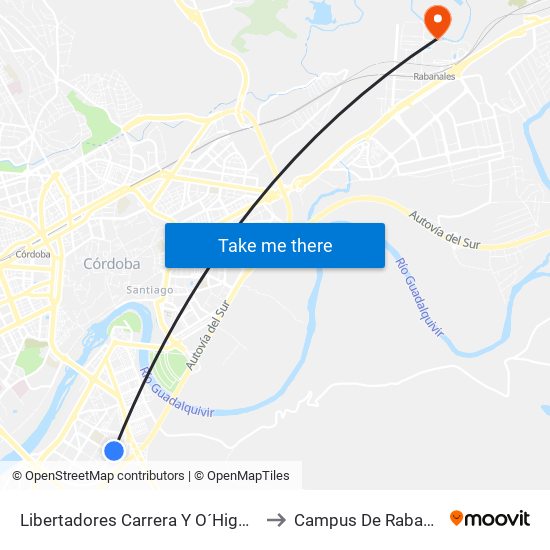 Libertadores Carrera Y O´Higgins 1ª to Campus De Rabanales map