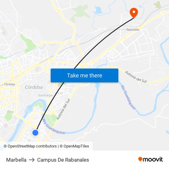Marbella to Campus De Rabanales map