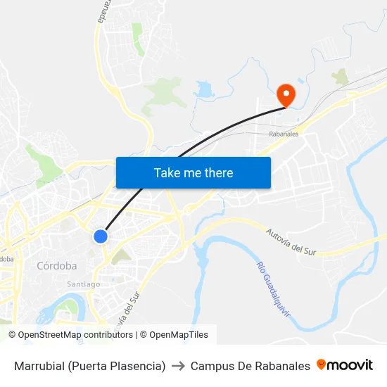 Marrubial (Puerta Plasencia) to Campus De Rabanales map