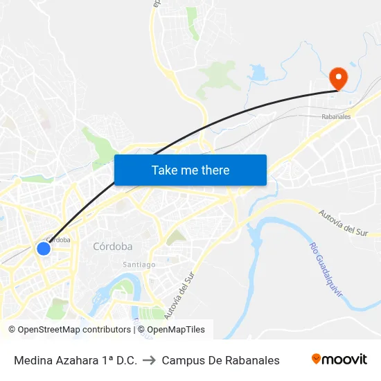 Medina Azahara 1ª D.C. to Campus De Rabanales map