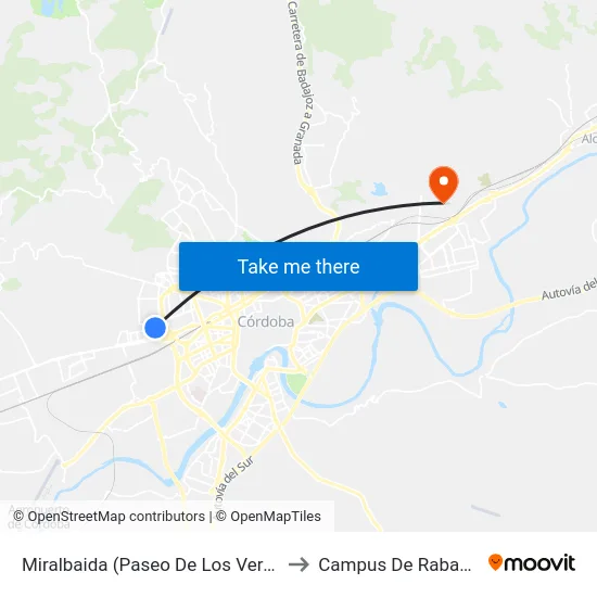 Miralbaida (Paseo De Los Verdiales) to Campus De Rabanales map