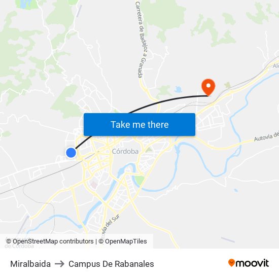 Miralbaida to Campus De Rabanales map