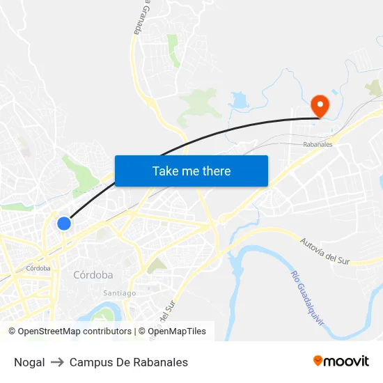 Nogal to Campus De Rabanales map