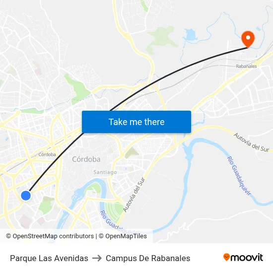Parque Las Avenidas to Campus De Rabanales map