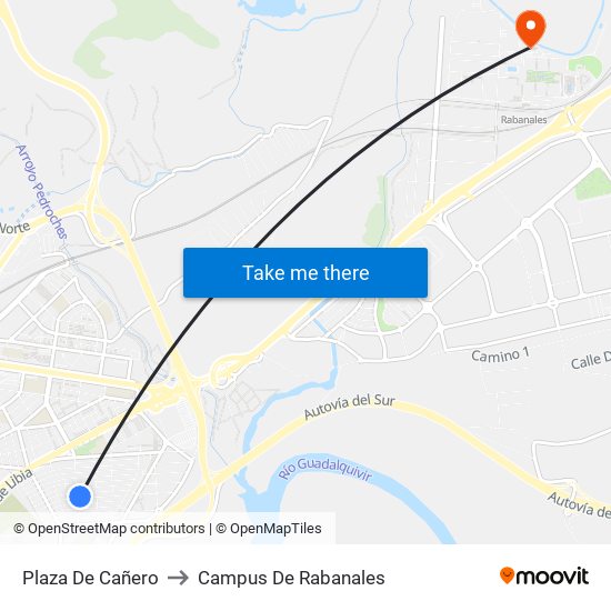 Plaza De Cañero to Campus De Rabanales map