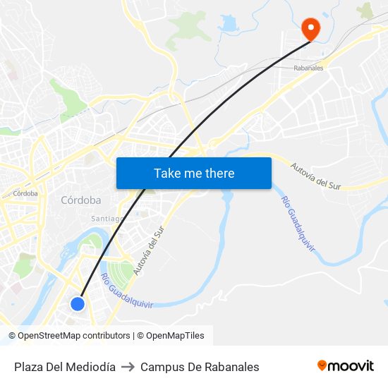 Plaza Del Mediodía to Campus De Rabanales map