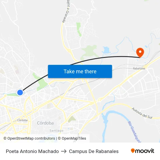 Poeta Antonio Machado to Campus De Rabanales map