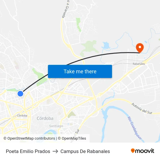 Poeta Emilio Prados to Campus De Rabanales map