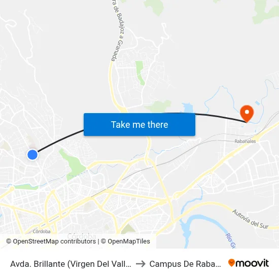 Avda. Brillante (Virgen Del Valle)  D.C. to Campus De Rabanales map