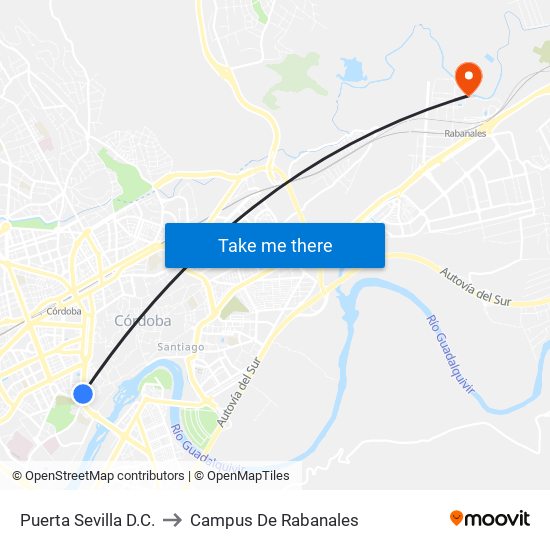 Puerta Sevilla D.C. to Campus De Rabanales map