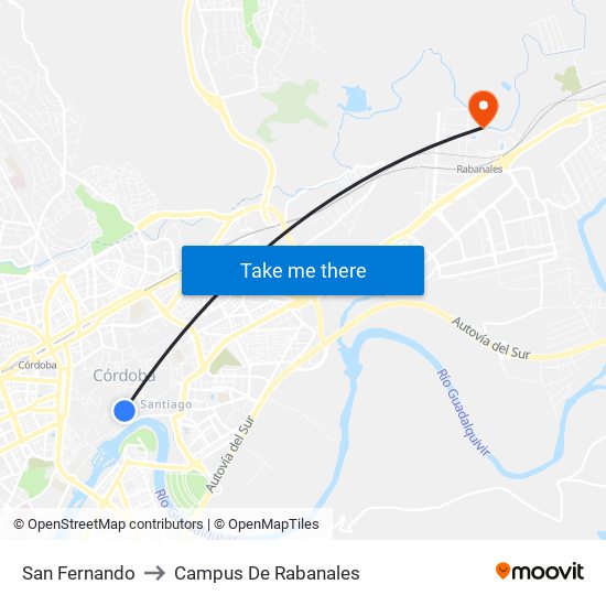 San Fernando to Campus De Rabanales map