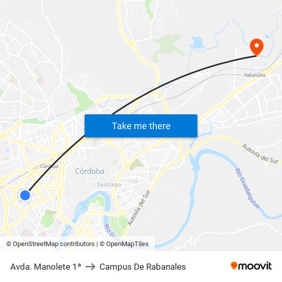 Avda. Manolete 1ª to Campus De Rabanales map