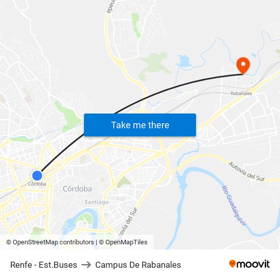 Renfe - Est.Buses to Campus De Rabanales map