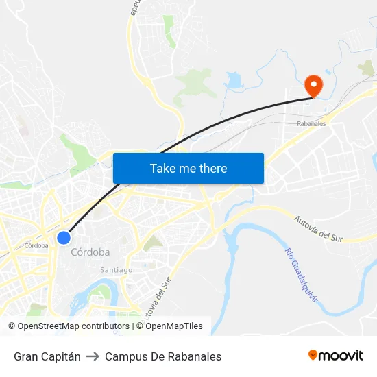 Gran Capitán to Campus De Rabanales map