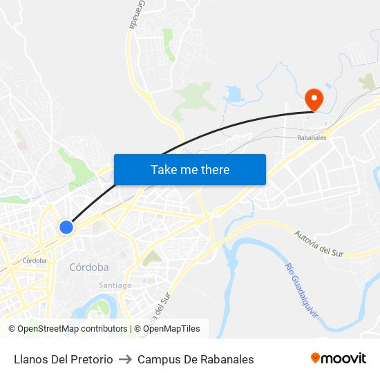 Llanos Del Pretorio to Campus De Rabanales map