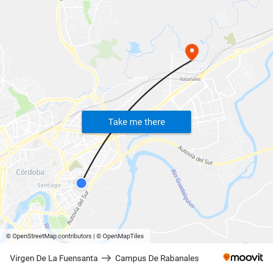 Virgen De La Fuensanta to Campus De Rabanales map