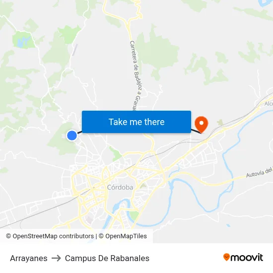 Arrayanes to Campus De Rabanales map