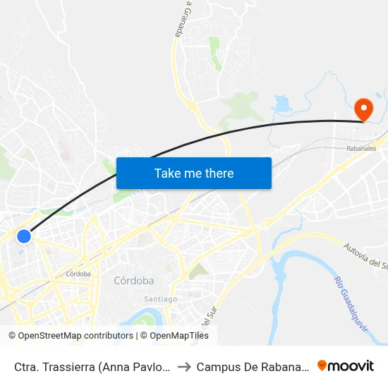 Ctra. Trassierra (Anna Pavlova) to Campus De Rabanales map