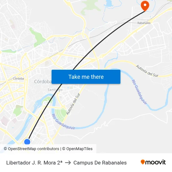 Libertador J. R. Mora 2ª to Campus De Rabanales map