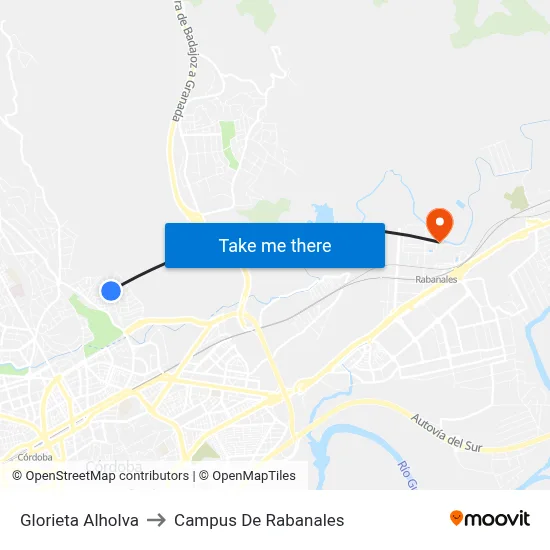 Glorieta Alholva to Campus De Rabanales map