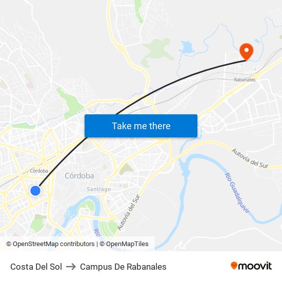 Costa Del Sol to Campus De Rabanales map