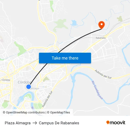 Plaza Almagra to Campus De Rabanales map