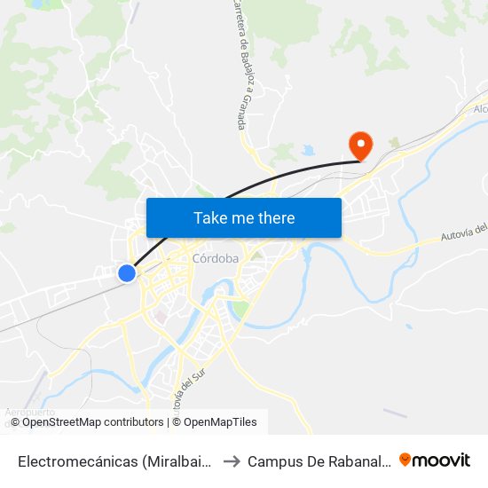 Electromecánicas (Miralbaida) to Campus De Rabanales map