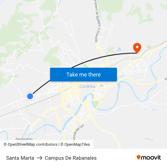 Santa Marta to Campus De Rabanales map