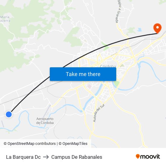 La Barquera Dc to Campus De Rabanales map