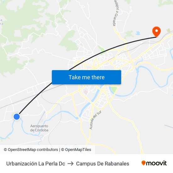 Urbanización La Perla Dc to Campus De Rabanales map