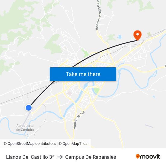 Llanos Del Castillo 3ª to Campus De Rabanales map