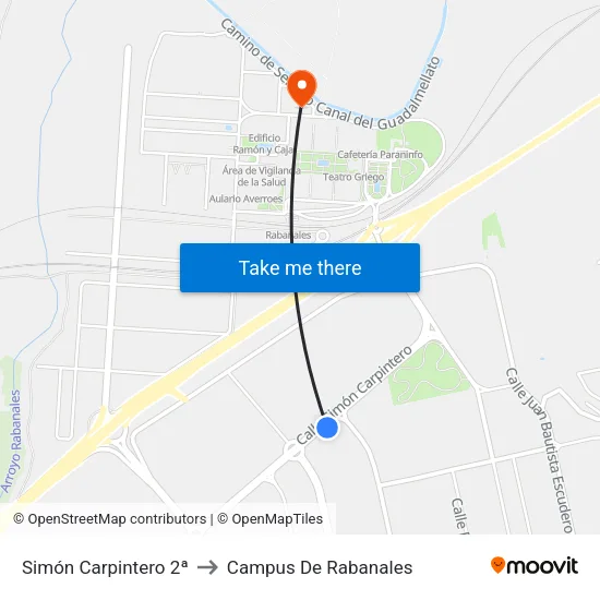 Simón Carpintero 2ª to Campus De Rabanales map