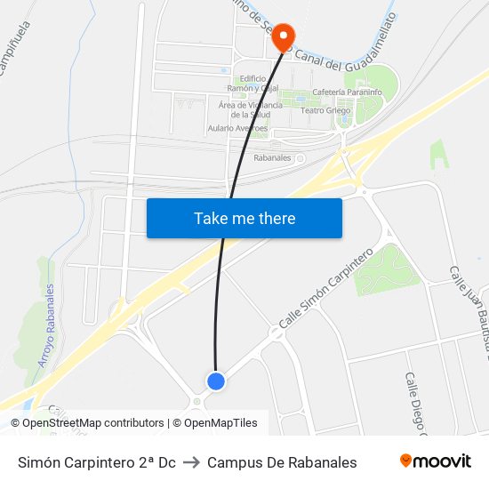 Simón Carpintero 2ª Dc to Campus De Rabanales map