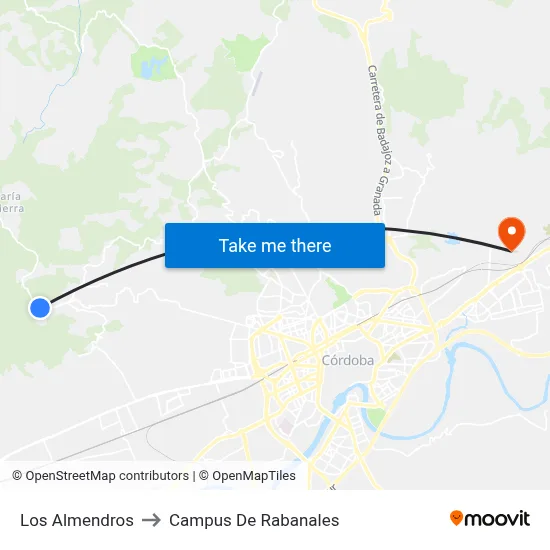 Los Almendros to Campus De Rabanales map