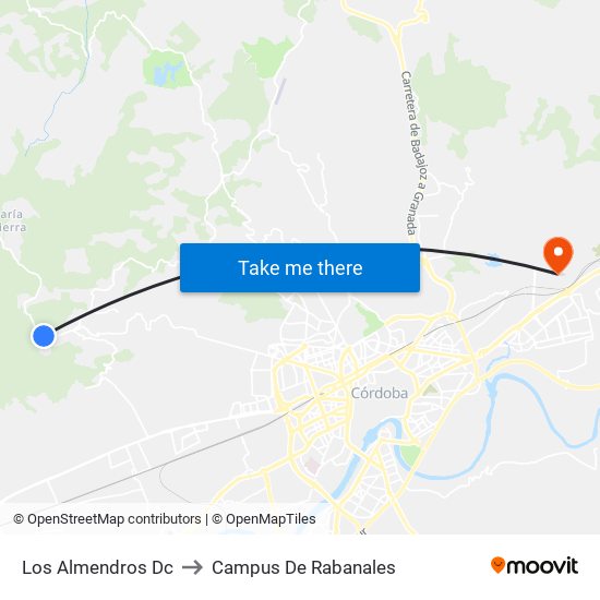 Los Almendros Dc to Campus De Rabanales map