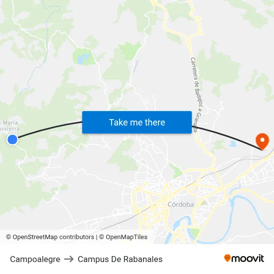 Campoalegre to Campus De Rabanales map