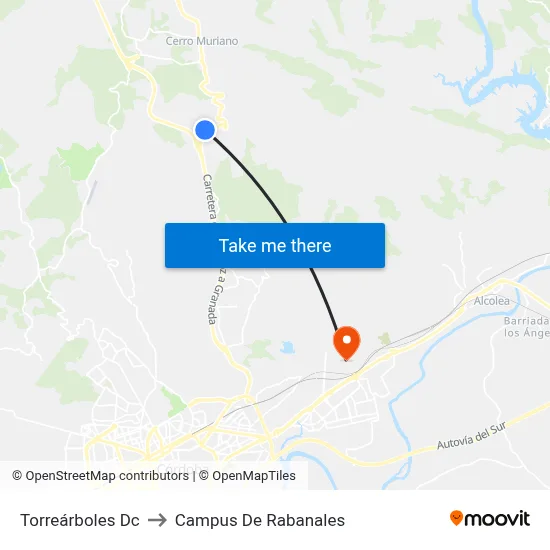 Torreárboles Dc to Campus De Rabanales map