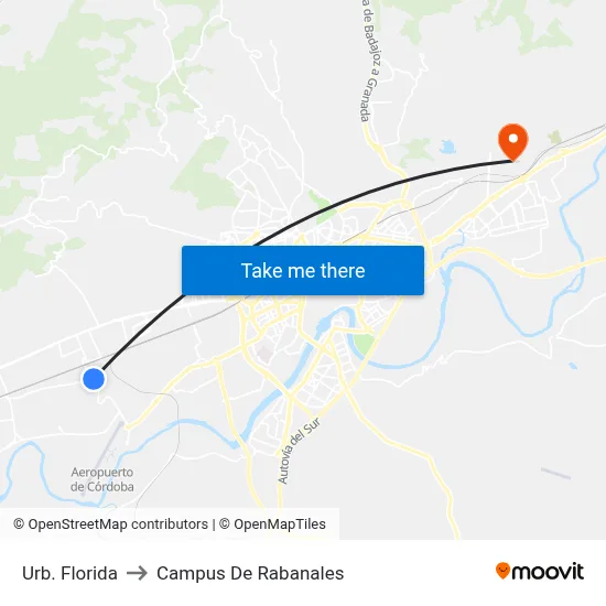 Urb. Florida to Campus De Rabanales map