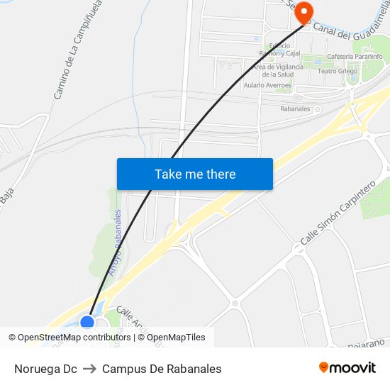 Noruega Dc to Campus De Rabanales map