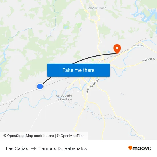 Las Cañas to Campus De Rabanales map