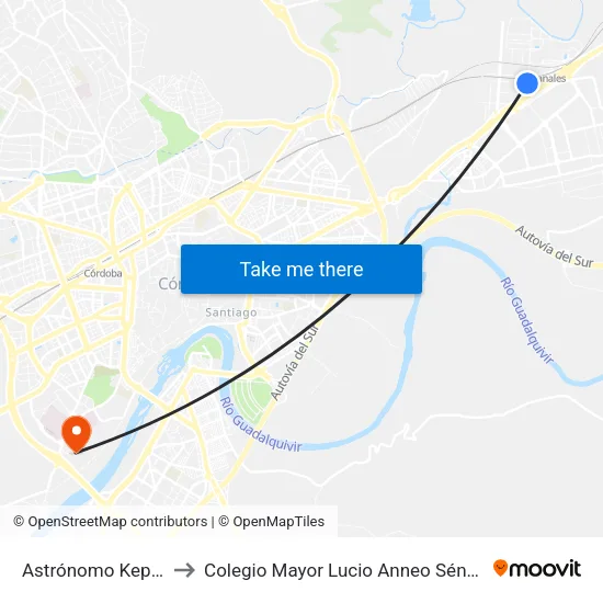 Astrónomo Kepler to Colegio Mayor Lucio Anneo Séneca map