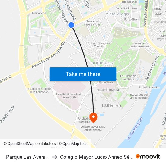 Parque Las Avenidas to Colegio Mayor Lucio Anneo Séneca map