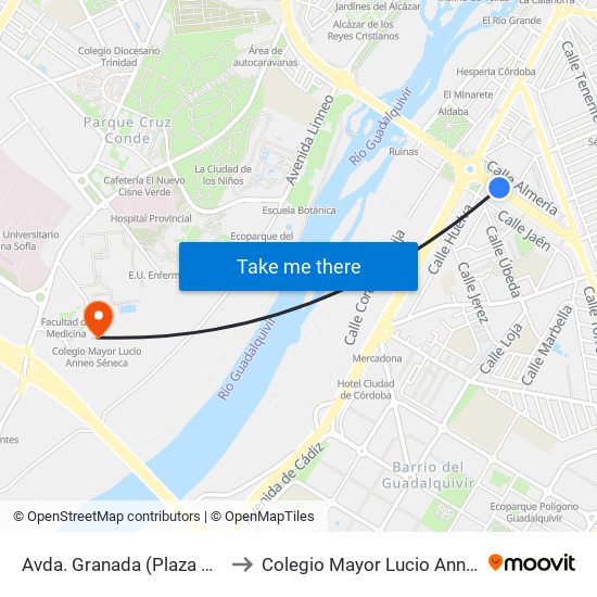 Avda. Granada (Plaza Andalucía) to Colegio Mayor Lucio Anneo Séneca map