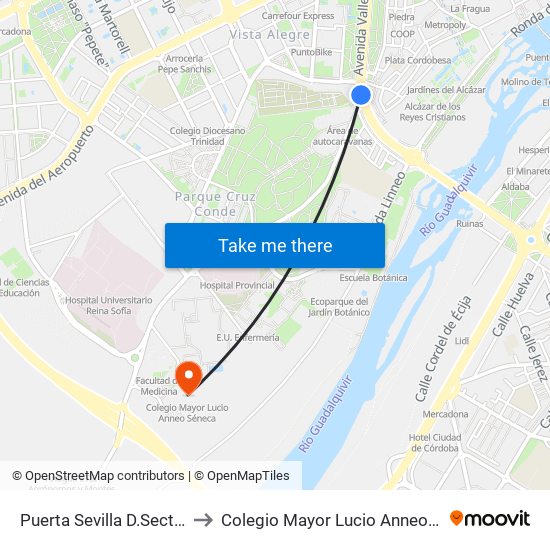 Puerta Sevilla D.Sector Sur to Colegio Mayor Lucio Anneo Séneca map