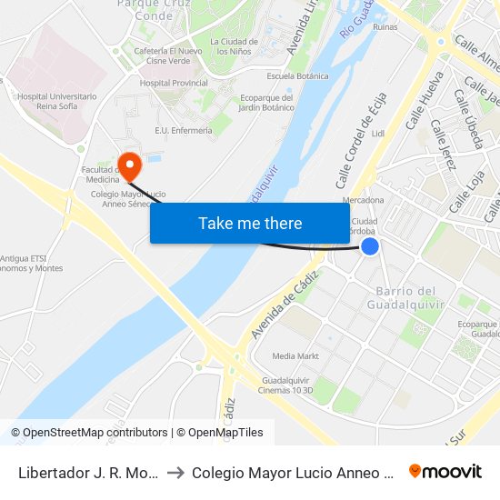 Libertador J. R. Mora 1ª to Colegio Mayor Lucio Anneo Séneca map
