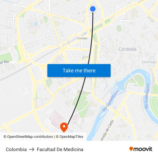 Colombia to Facultad De Medicina map