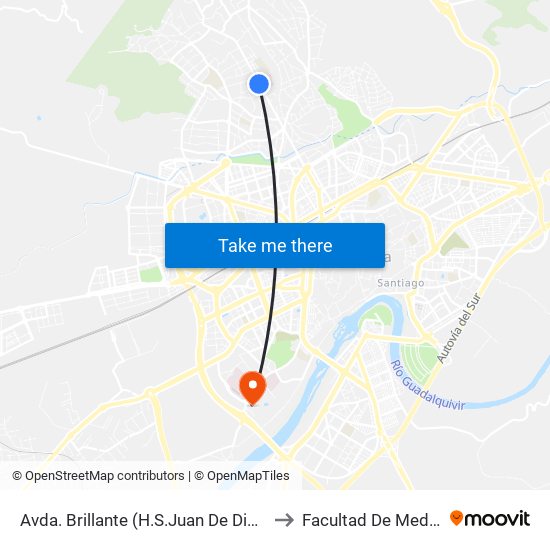 Avda. Brillante (H.S.Juan De Dios)  D.C. to Facultad De Medicina map