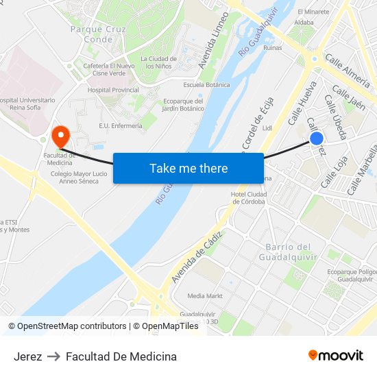 Jerez to Facultad De Medicina map