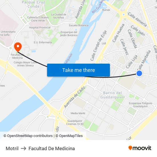 Motril to Facultad De Medicina map